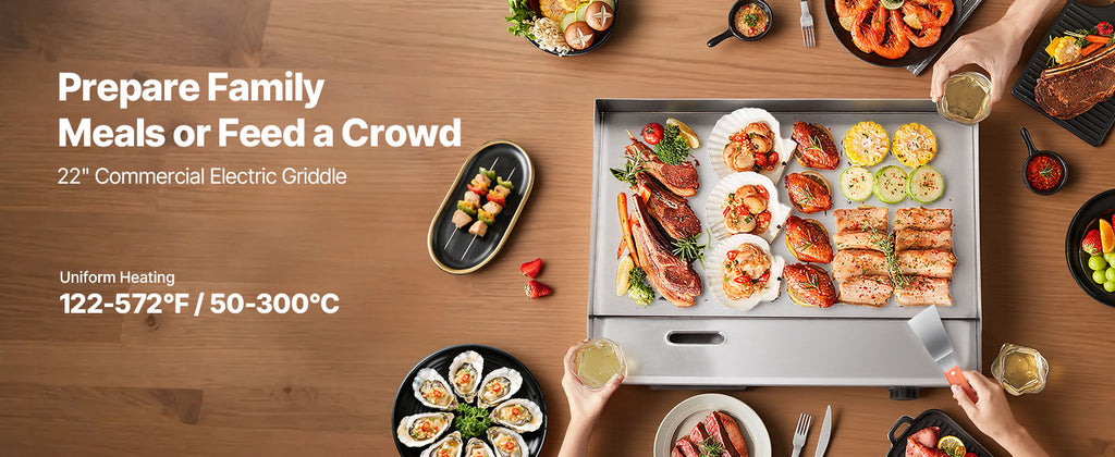 SucceBuy Commercial Electric Griddle 50-300°C Adjustable Temp Control, Stainless Steel Countertop Flat Top Grill for Steak, Panc