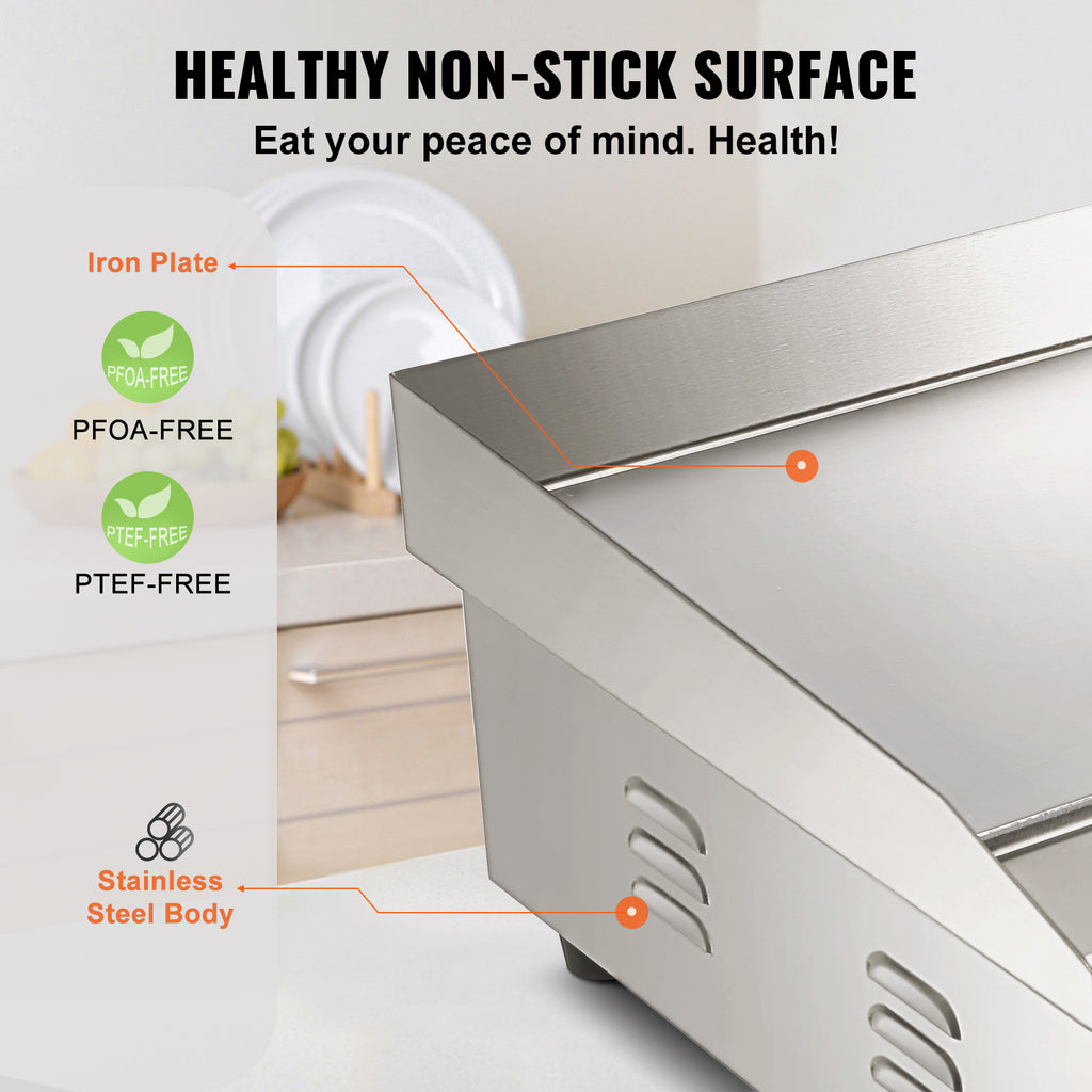 SucceBuy 21In Commercial Electric Grill Flat Pan Stainless Steel Desktop Griddle Hotplate Teppanyaki Grill w/Temperature Control