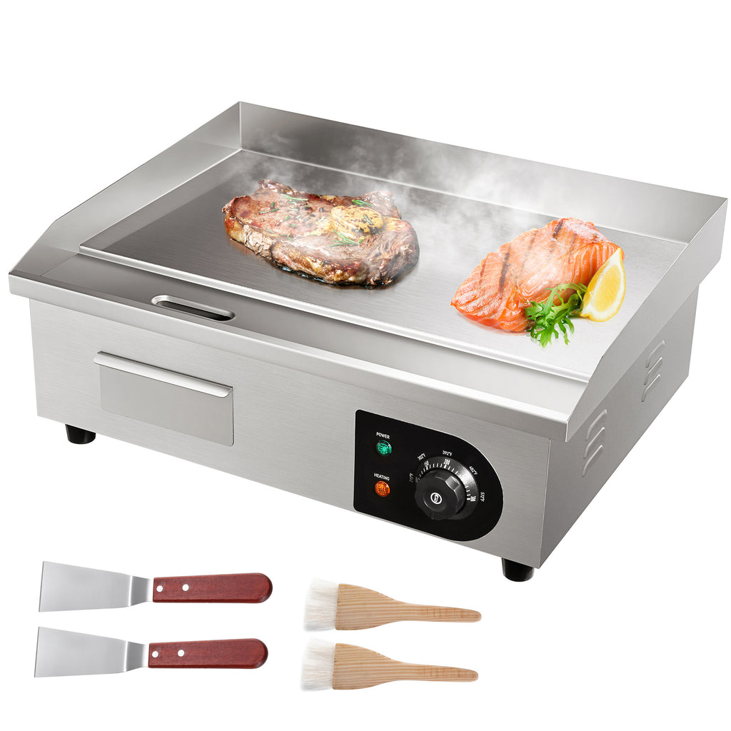 SucceBuy 21In Commercial Electric Grill Flat Pan Stainless Steel Desktop Griddle Hotplate Teppanyaki Grill w/Temperature Control