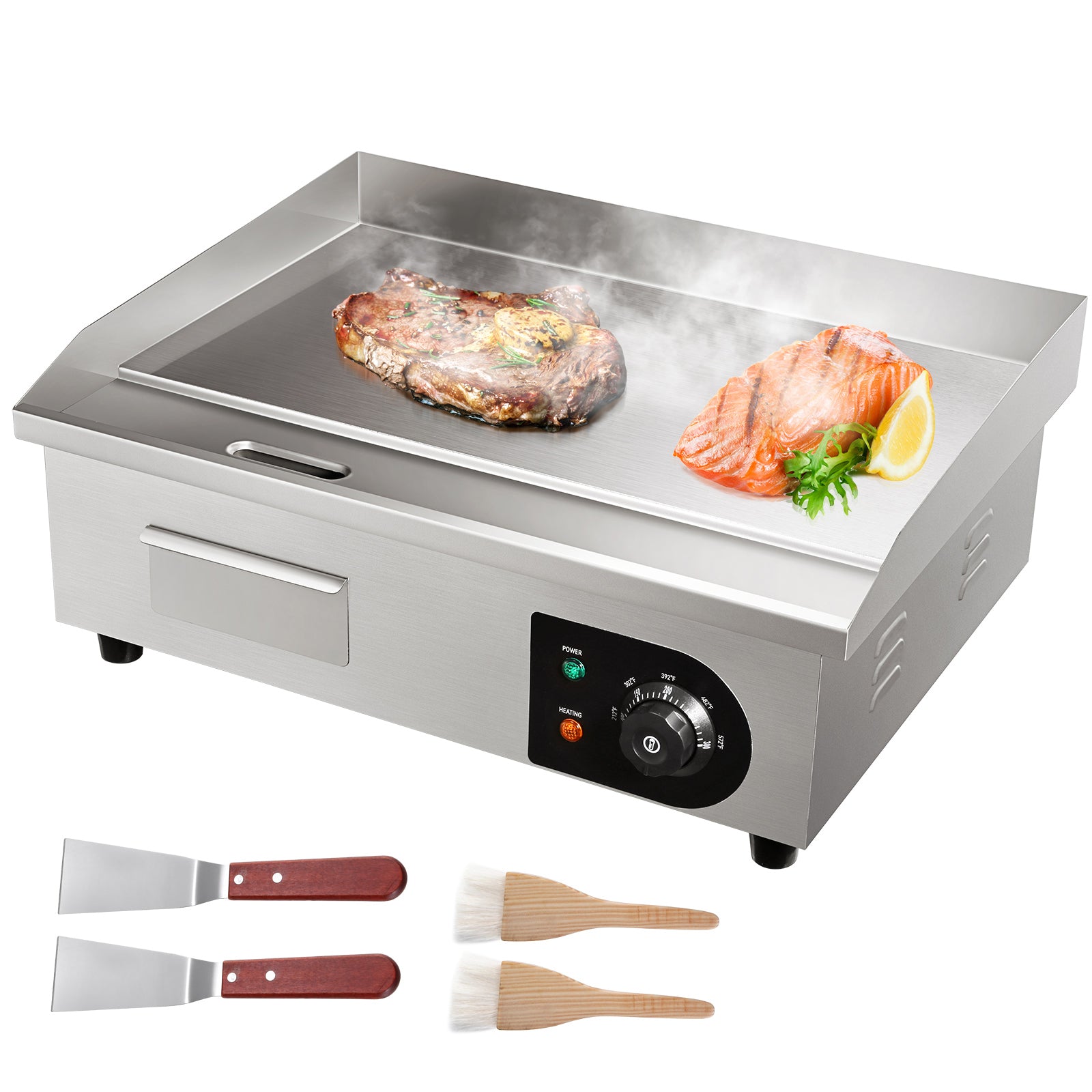 SucceBuy 21In Commercial Electric Grill Flat Pan Stainless Steel Desktop Griddle Hotplate Teppanyaki Grill w/Temperature Control