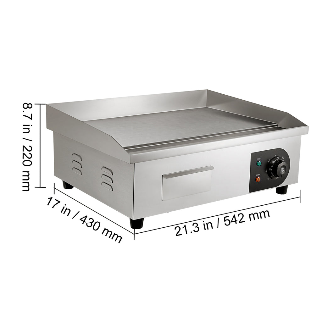 SucceBuy 21In Commercial Electric Grill Flat Pan Stainless Steel Desktop Griddle Hotplate Teppanyaki Grill w/Temperature Control