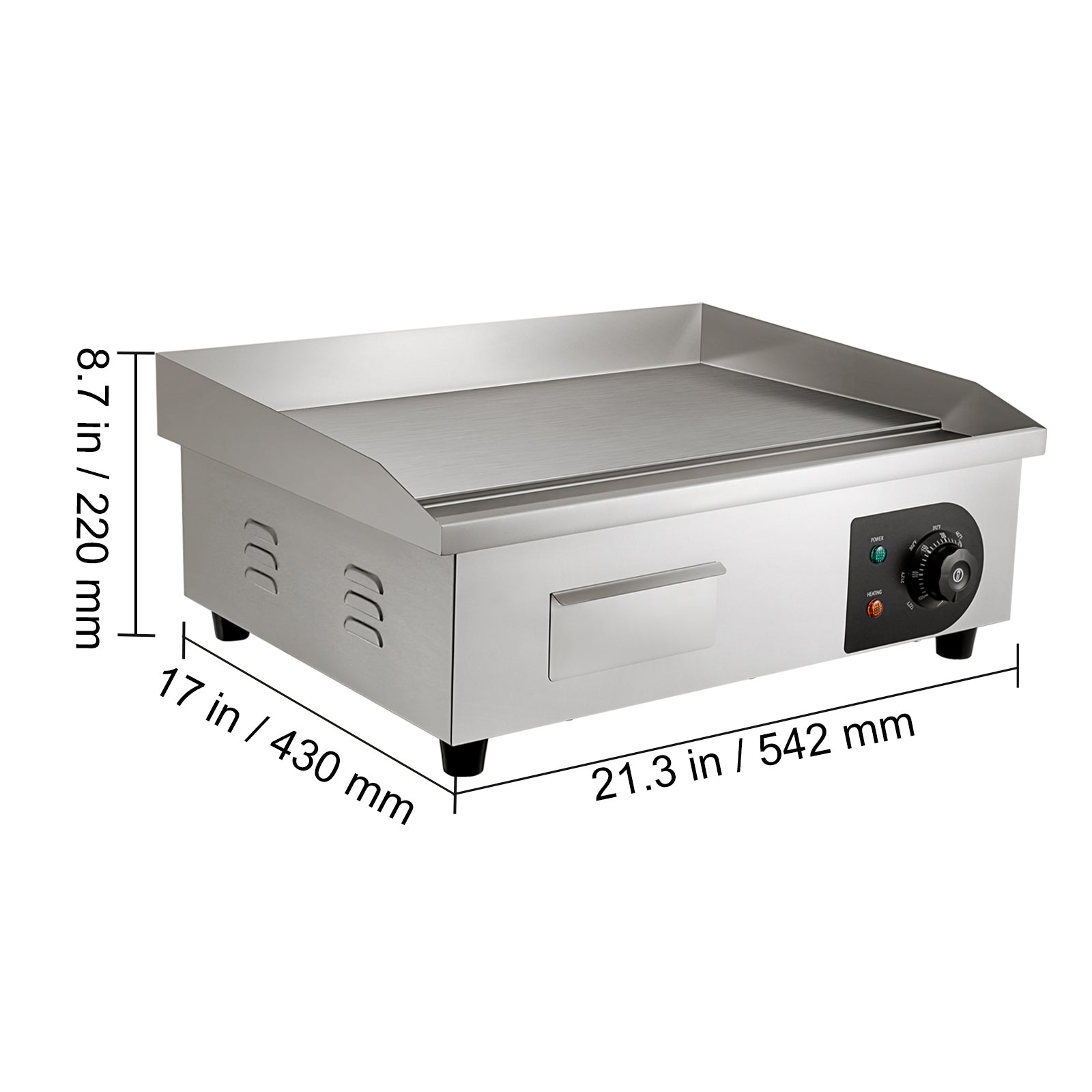 SucceBuy 21In Commercial Electric Grill Flat Pan Stainless Steel Desktop Griddle Hotplate Teppanyaki Grill w/Temperature Control