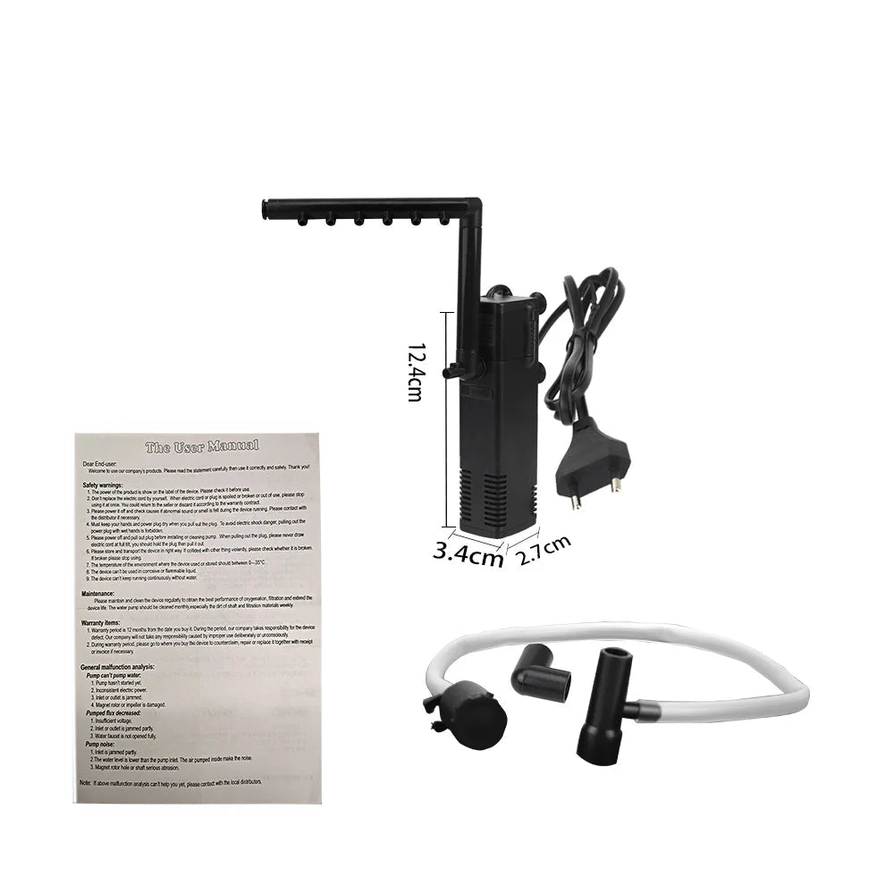 EU Plug Low Level Water Submersible Water Filter Pump Turtle Tank Filter Aquarium Fish Tank Oxygen Increasing Pump Add Oxygen - Firu Total Sales