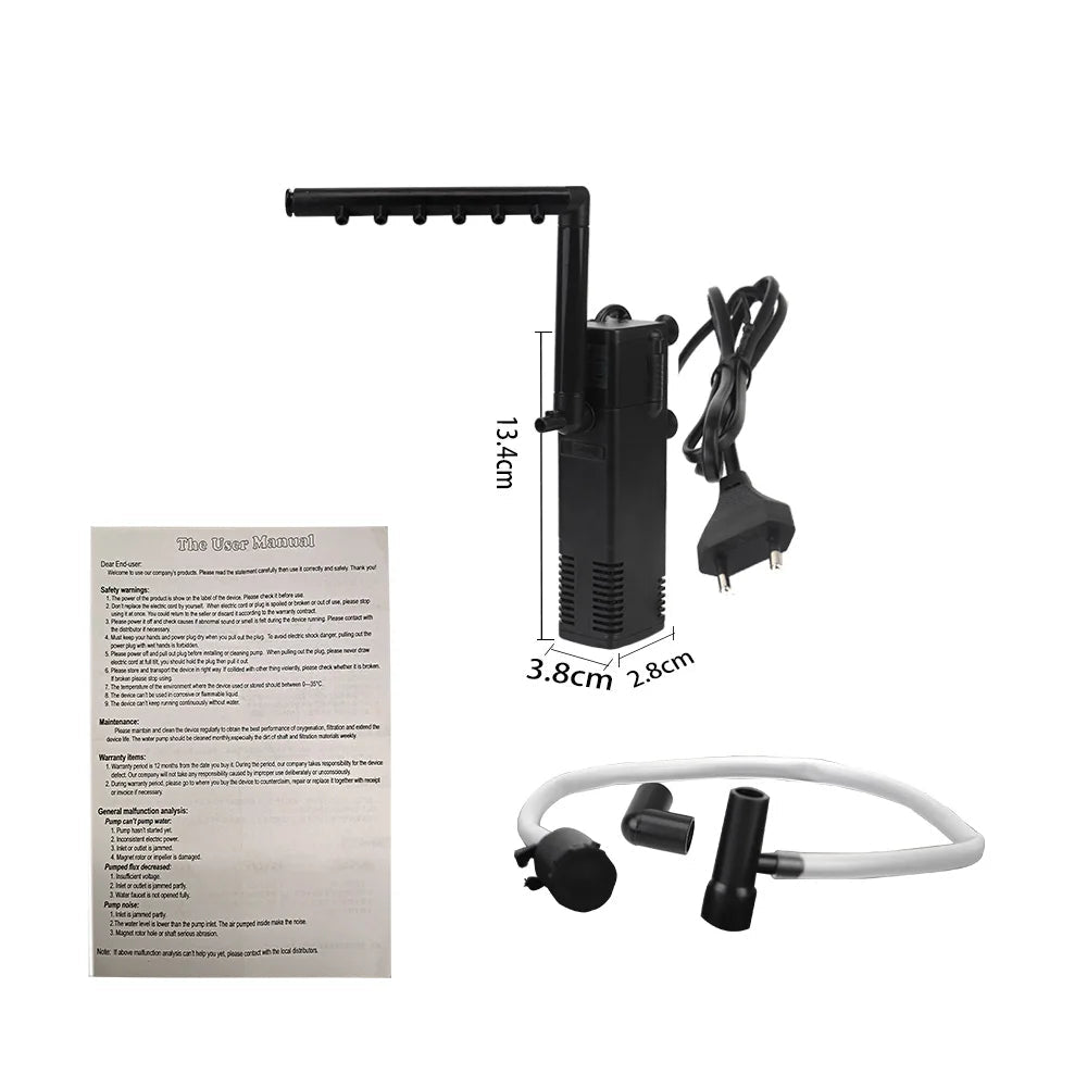 EU Plug Low Level Water Submersible Water Filter Pump Turtle Tank Filter Aquarium Fish Tank Oxygen Increasing Pump Add Oxygen - Firu Total Sales