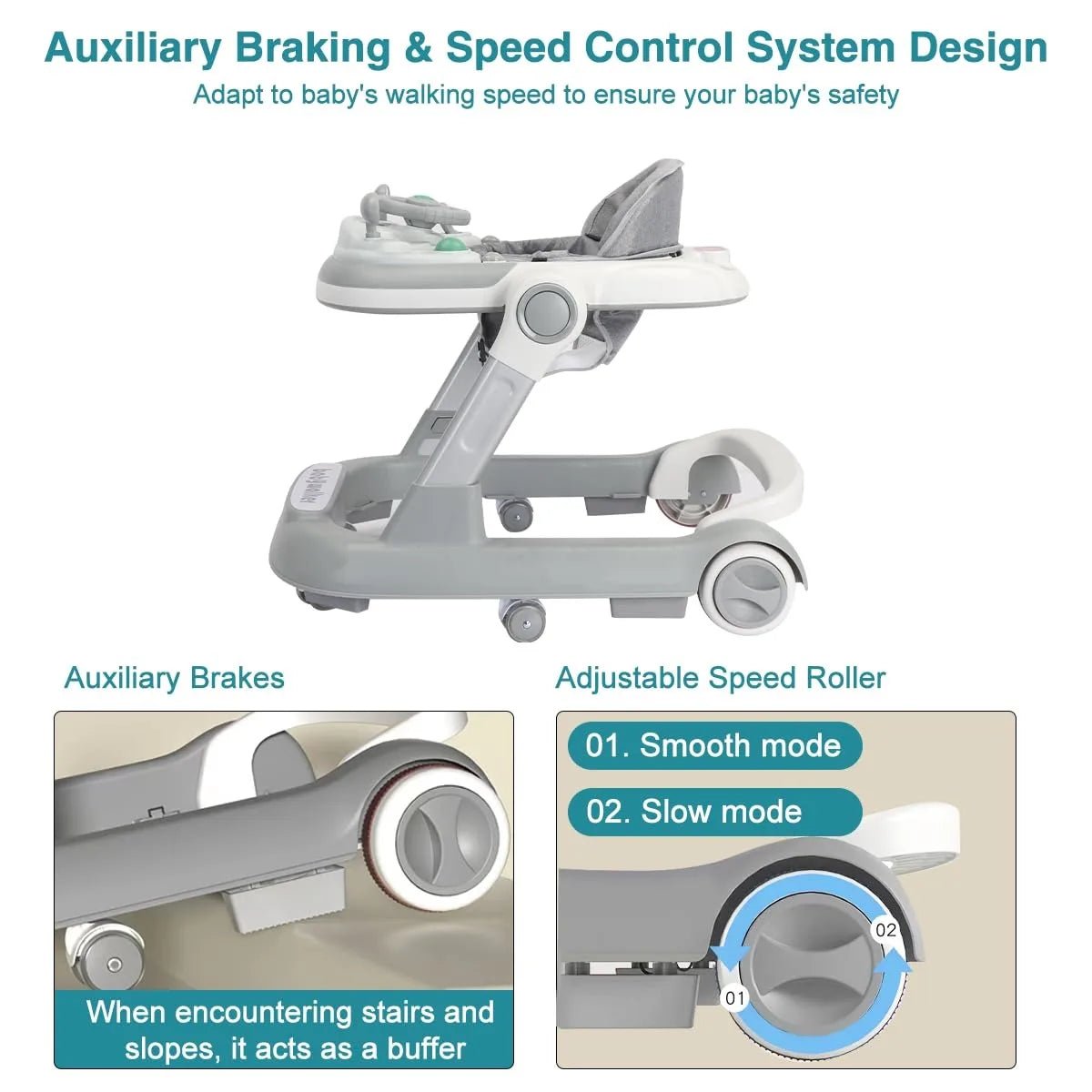 Foldable Activity Walker, Toddler Baby Push Walker with Removable Feeding Tray & Music Tray(Without Battery), 2 in 1 Baby Walker - Firu Total Sales