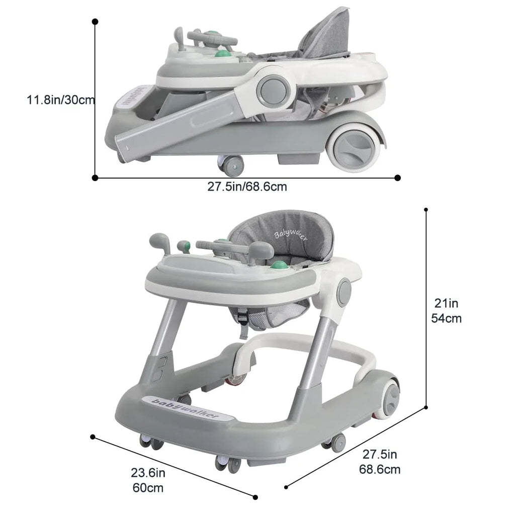Foldable Activity Walker, Toddler Baby Push Walker with Removable Feeding Tray & Music Tray(Without Battery), 2 in 1 Baby Walker - Firu Total Sales