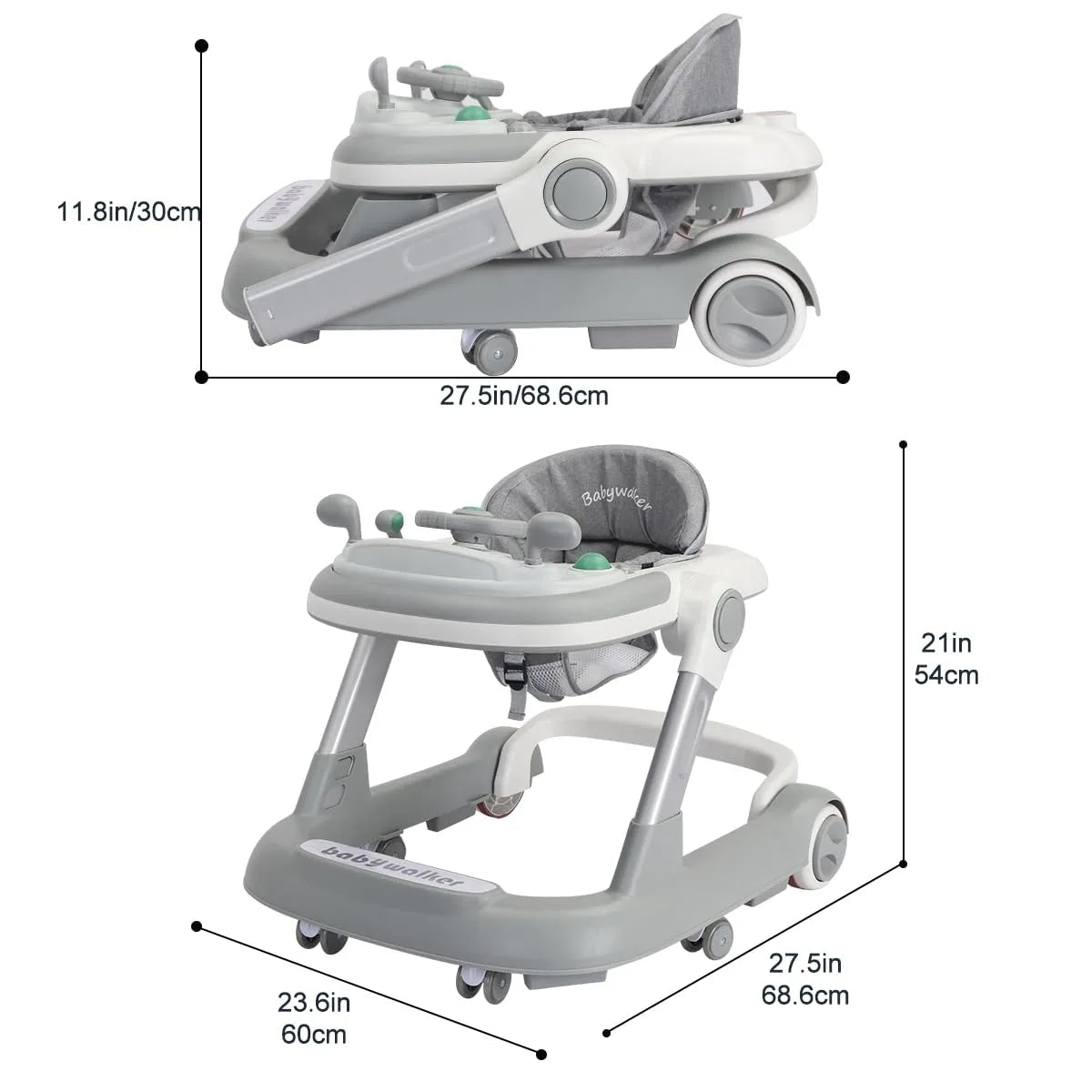 Foldable Activity Walker, Toddler Baby Push Walker with Removable Feeding Tray & Music Tray(Without Battery), 2 in 1 Baby Walker - Firu Total Sales