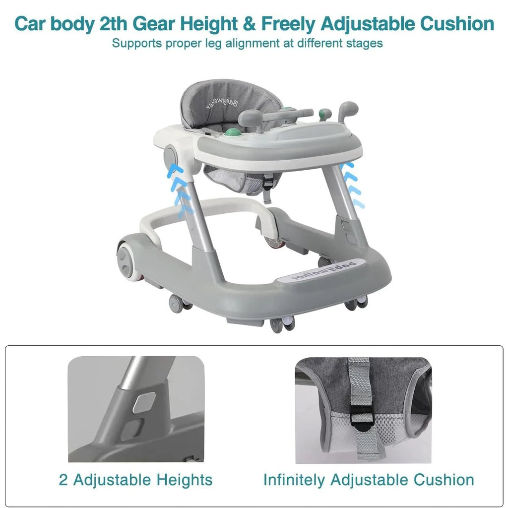 Foldable Activity Walker, Toddler Baby Push Walker with Removable Feeding Tray & Music Tray(Without Battery), 2 in 1 Baby Walker - Firu Total Sales