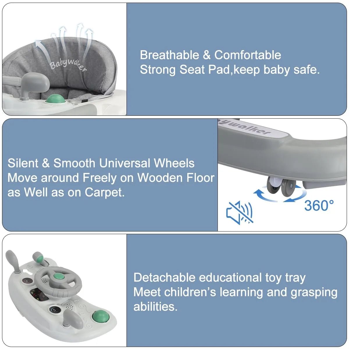 Foldable Activity Walker, Toddler Baby Push Walker with Removable Feeding Tray & Music Tray(Without Battery), 2 in 1 Baby Walker - Firu Total Sales
