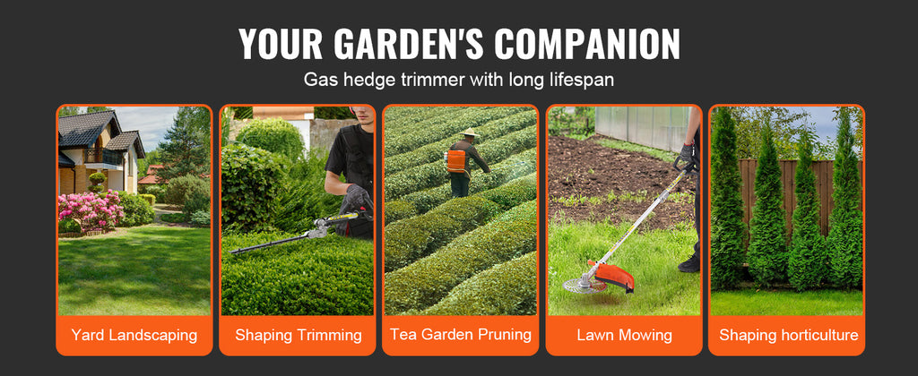 SucceBuy 43CC 6-in-1Multi-Functional Trimming Tools Gas Hedge Trimmer Weed Eater String Trimmer Brush Cutter Edger Pole Chainsaw