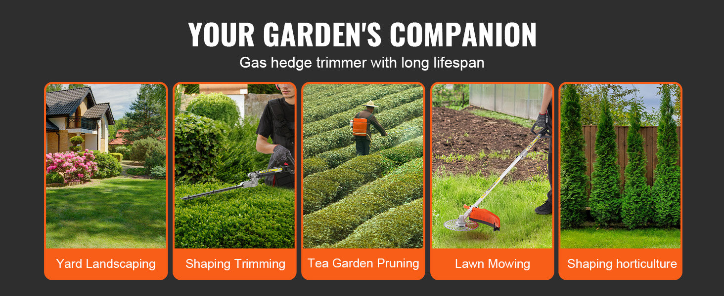 SucceBuy 43CC 6-in-1Multi-Functional Trimming Tools Gas Hedge Trimmer Weed Eater String Trimmer Brush Cutter Edger Pole Chainsaw