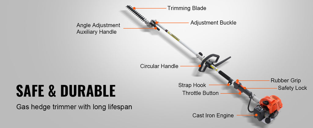 SucceBuy 43CC 6-in-1Multi-Functional Trimming Tools Gas Hedge Trimmer Weed Eater String Trimmer Brush Cutter Edger Pole Chainsaw