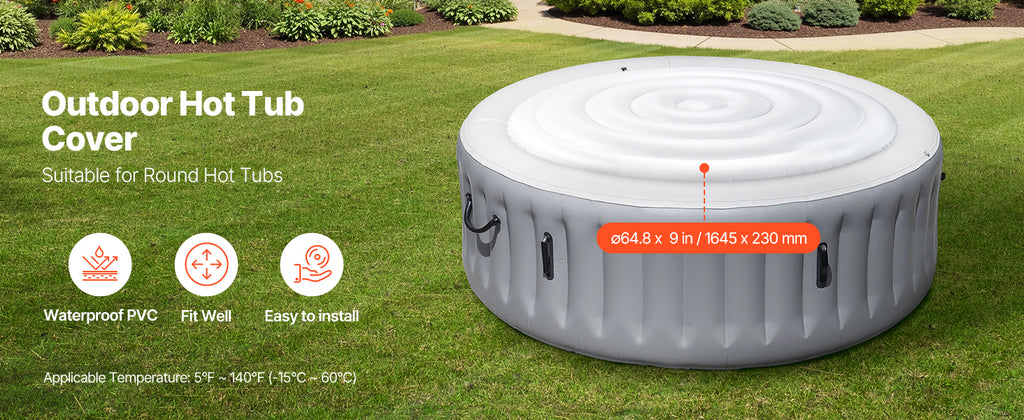 SucceBuy Inflatable Hot Tub Cover 4.5/5.4Ft Round Hot Tub Cover Protector Insulated Spa Covers for Inflatable Hottub for Outdoor