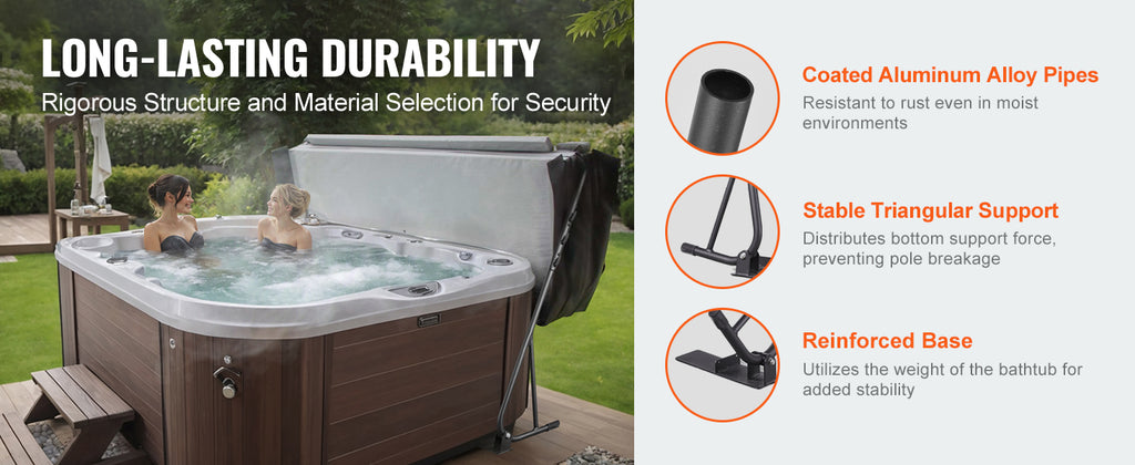 SucceBuy Hot Tub Cover Lift Spa Cover Lift Height 31.5"-41.3" Width 57"-92.5" Adjustable Installed Underneath Both Side Suitable