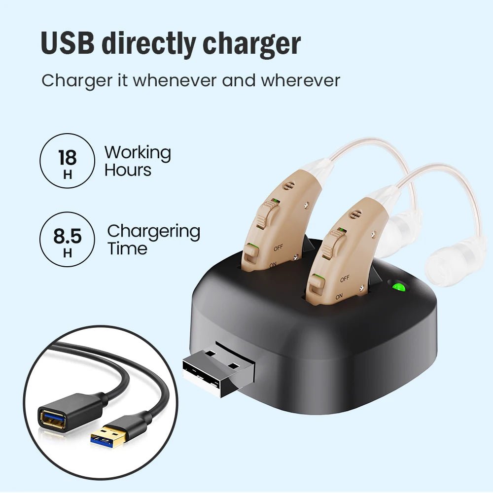JINGHAO Rechargeable Hearing Aids BTE Ear Aids Hearing Amplifier Behind The Ear Sound Enhance Device Local Stock - Firu Total Sales