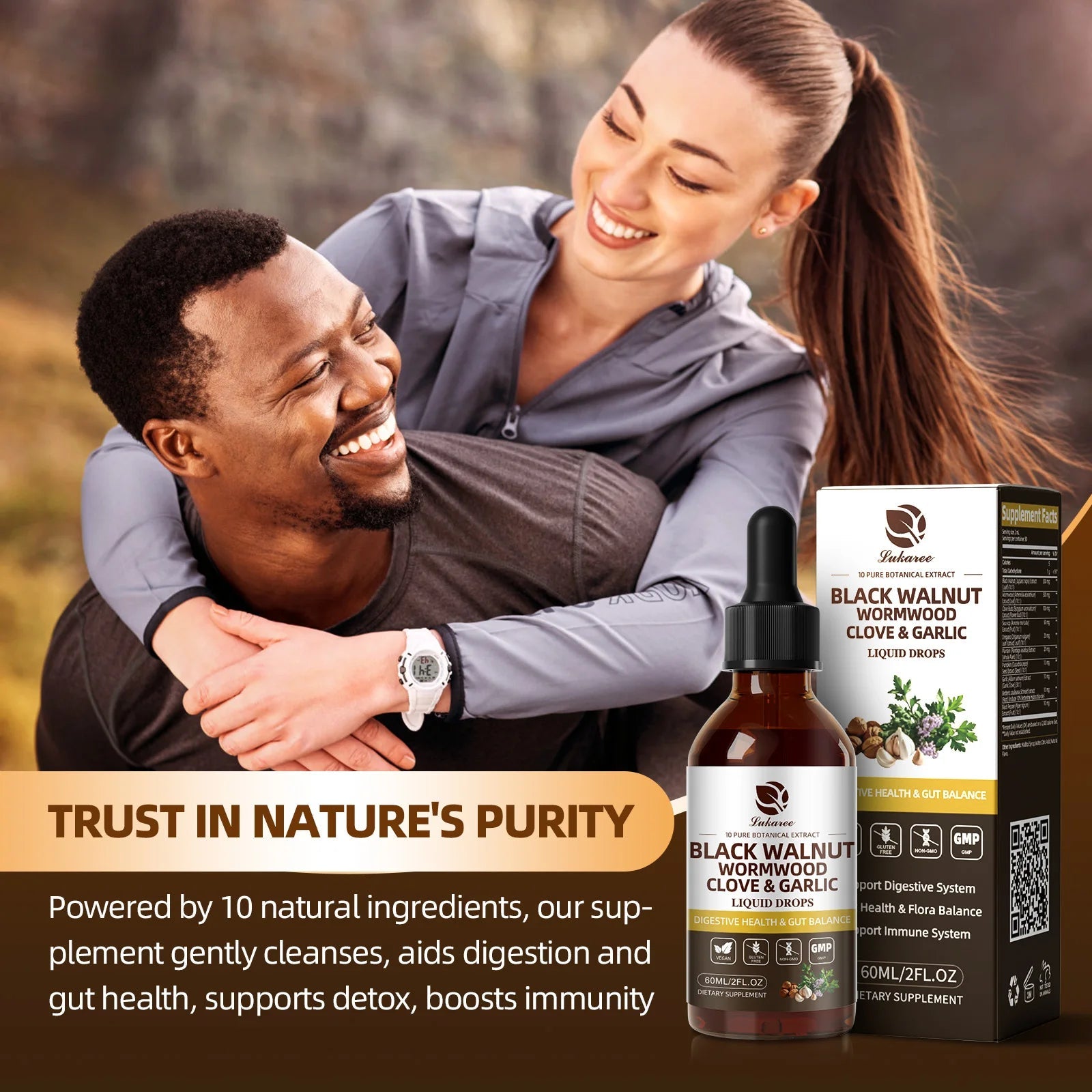 Lukaree 60ML Black Walnut Drop with Wormwood Clove & Garlic Support Digestion and Immune Health, Detoxify the Body Antioxidant - Firu Total Sales