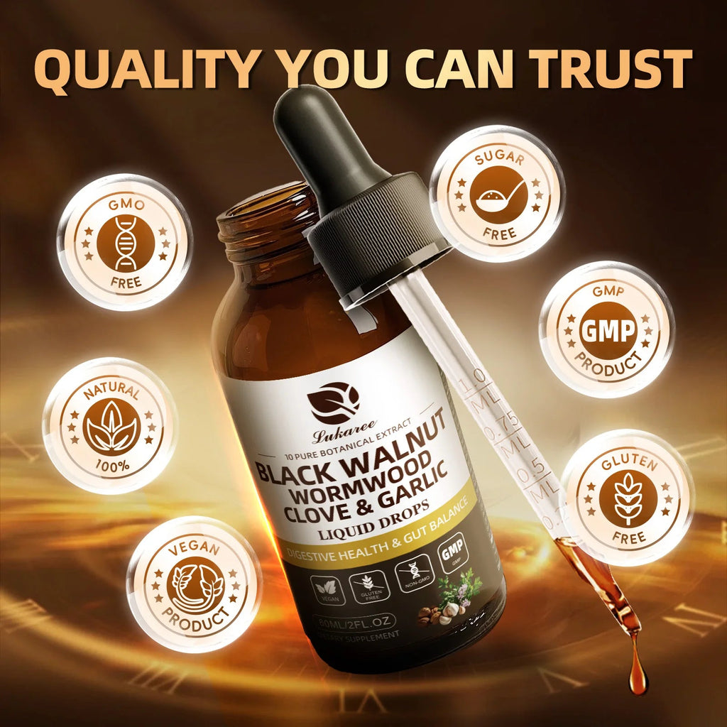 Lukaree 60ML Black Walnut Drop with Wormwood Clove & Garlic Support Digestion and Immune Health, Detoxify the Body Antioxidant - Firu Total Sales