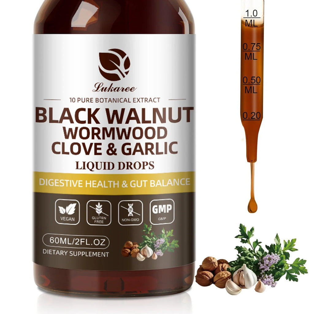Lukaree 60ML Black Walnut Drop with Wormwood Clove & Garlic Support Digestion and Immune Health, Detoxify the Body Antioxidant - Firu Total Sales