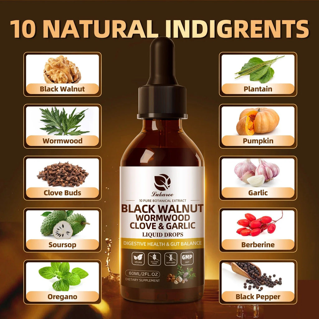 Lukaree 60ML Black Walnut Drop with Wormwood Clove & Garlic Support Digestion and Immune Health, Detoxify the Body Antioxidant - Firu Total Sales