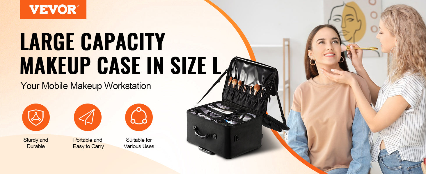 SucceBuy Rolling Makeup Train Case Storage Convenient Carry With Handle Wheels Strap Makeup Organizer Box Waterproof Oxford