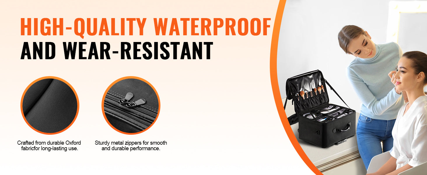 SucceBuy Rolling Makeup Train Case Storage Convenient Carry With Handle Wheels Strap Makeup Organizer Box Waterproof Oxford