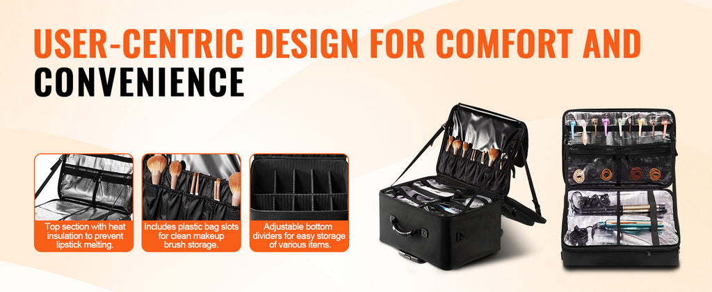 SucceBuy Rolling Makeup Train Case Storage Convenient Carry With Handle Wheels Strap Makeup Organizer Box Waterproof Oxford