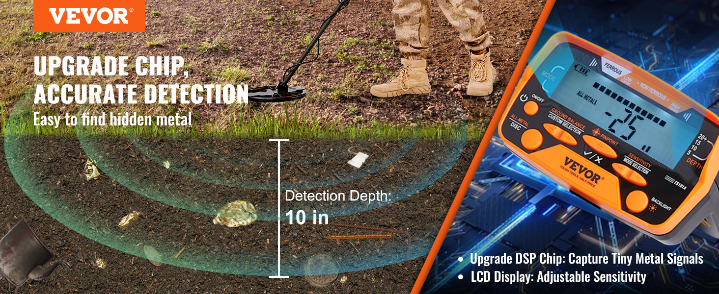 VEVOR Detector de Metales TS181A | Bobina 10" IP68 | Pantalla LCD | 7 Modos | Barra Aluminio 41-52" | Adultos y Niños - Firu Total Sales