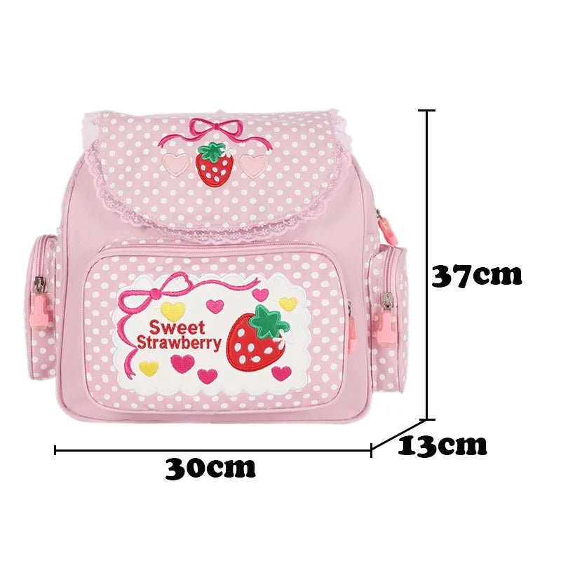 Pink Girl Embroidery Strawberry Children's Schoolbag Student Birthday Gift 2026 New Japanese Cartoon Pink Backpack Book Bags - Firu Total Sales
