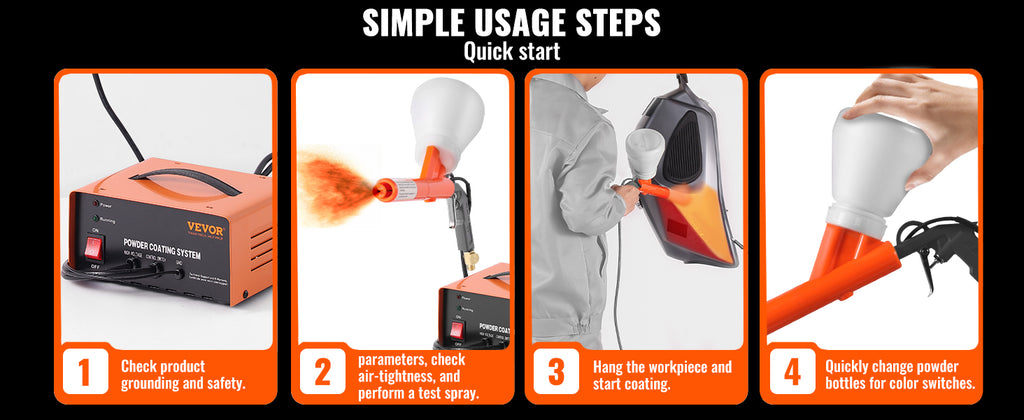 SucceBuy Powder Coating System 50KV Electrostatic Output Powder Coating Kit with Foot Switch Spray Gun Nozzles and Powder Cups