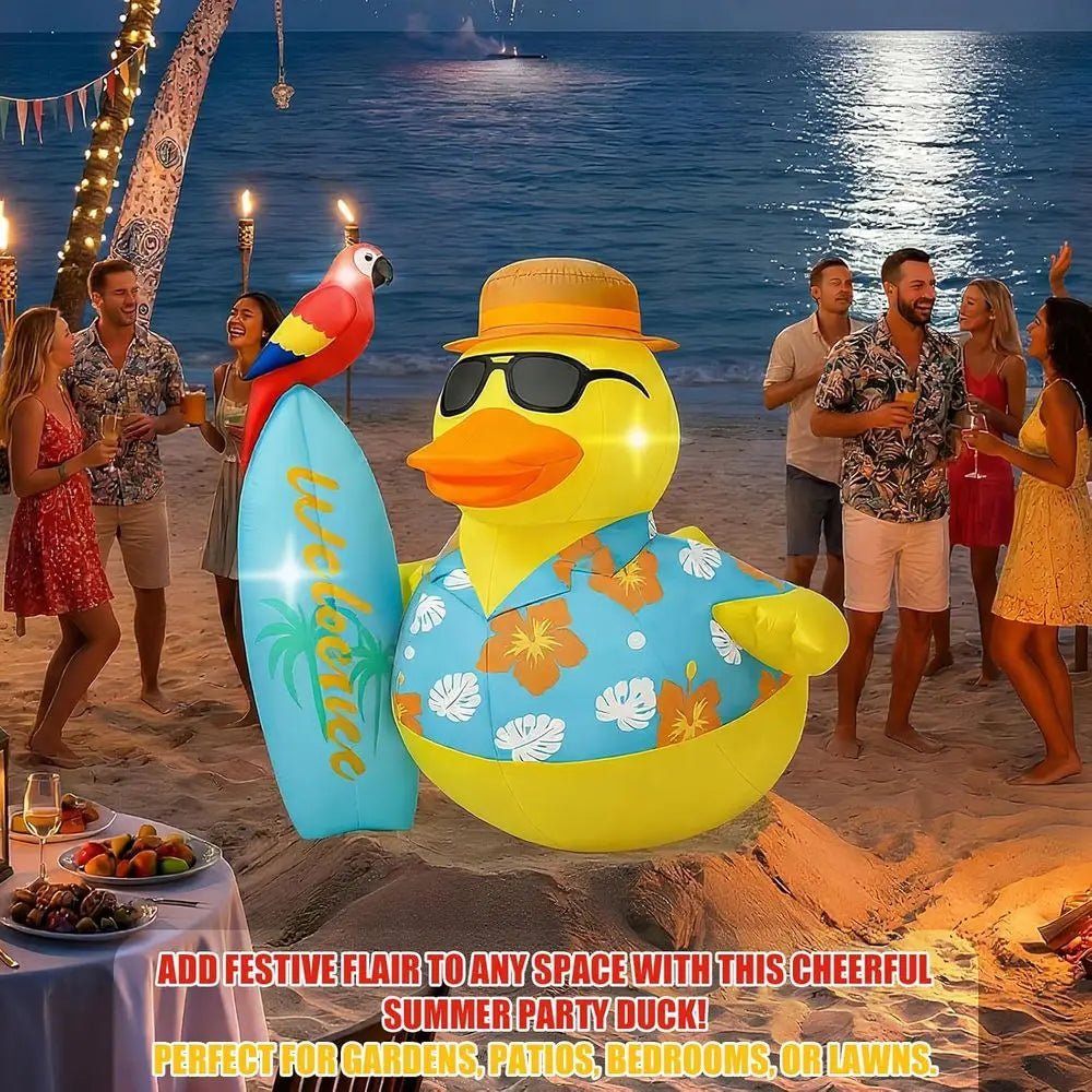Pre - Lit LED Beach Surfboard Duck Outdoor Decoration with Blower & Ground Nails for Summer Hawaiian Party - Firu Total Sales