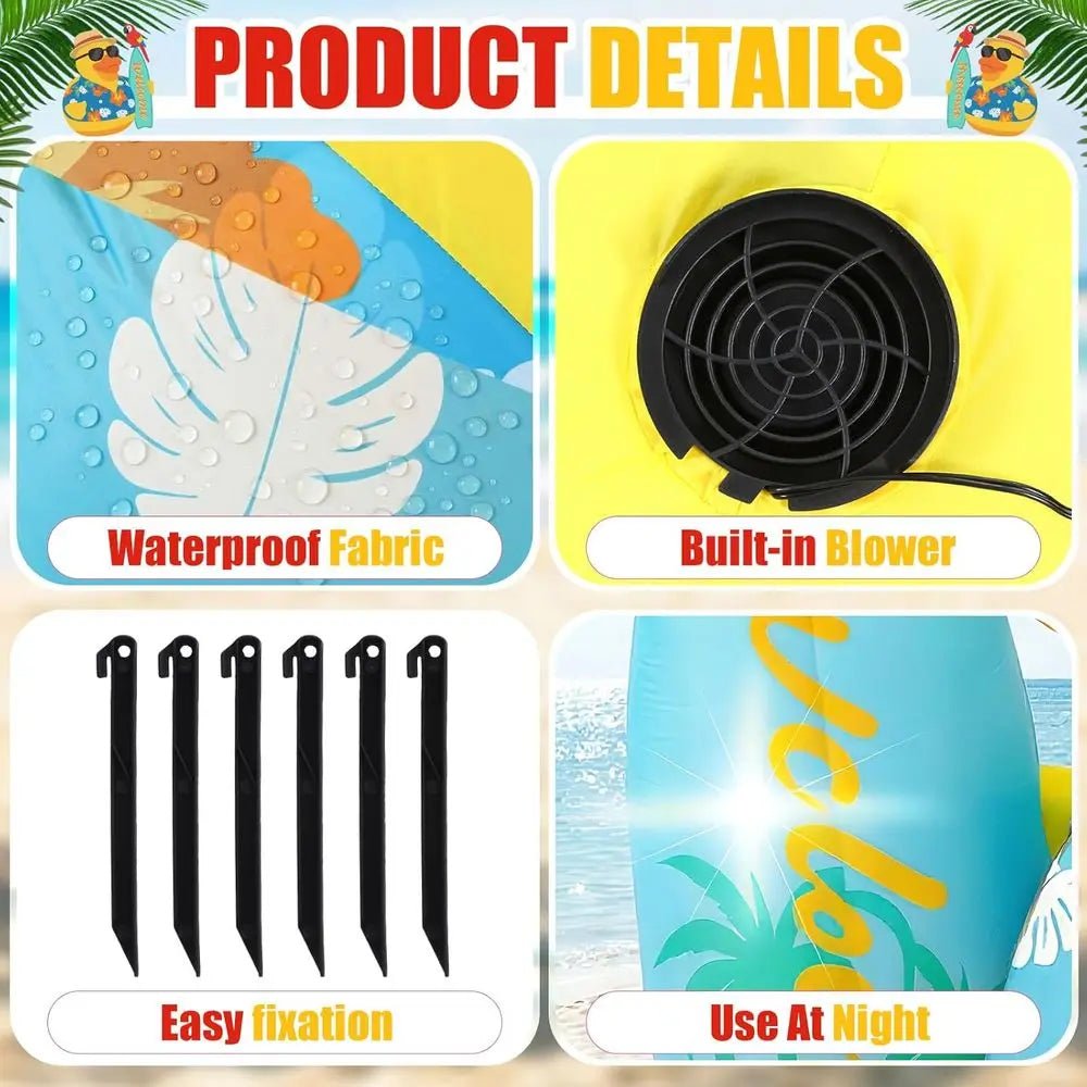 Pre - Lit LED Beach Surfboard Duck Outdoor Decoration with Blower & Ground Nails for Summer Hawaiian Party - Firu Total Sales