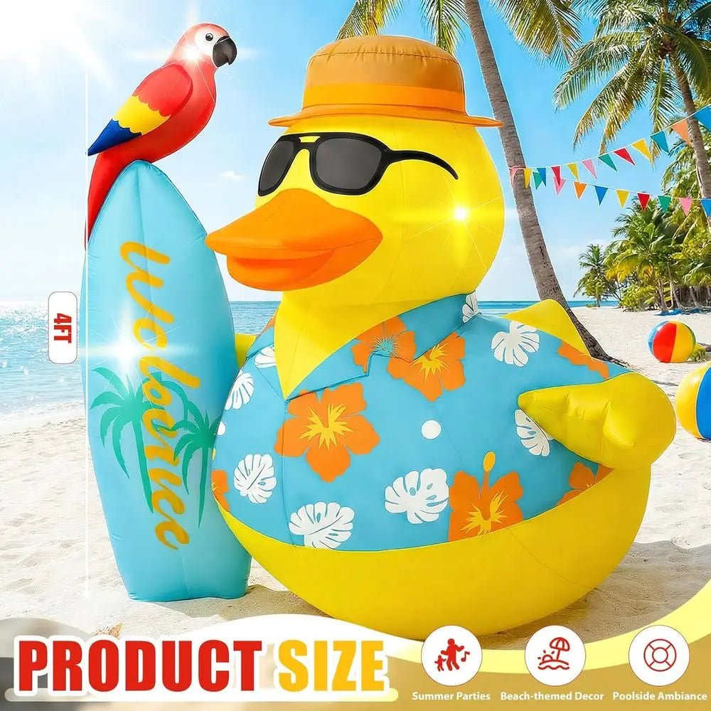 Pre - Lit LED Beach Surfboard Duck Outdoor Decoration with Blower & Ground Nails for Summer Hawaiian Party - Firu Total Sales
