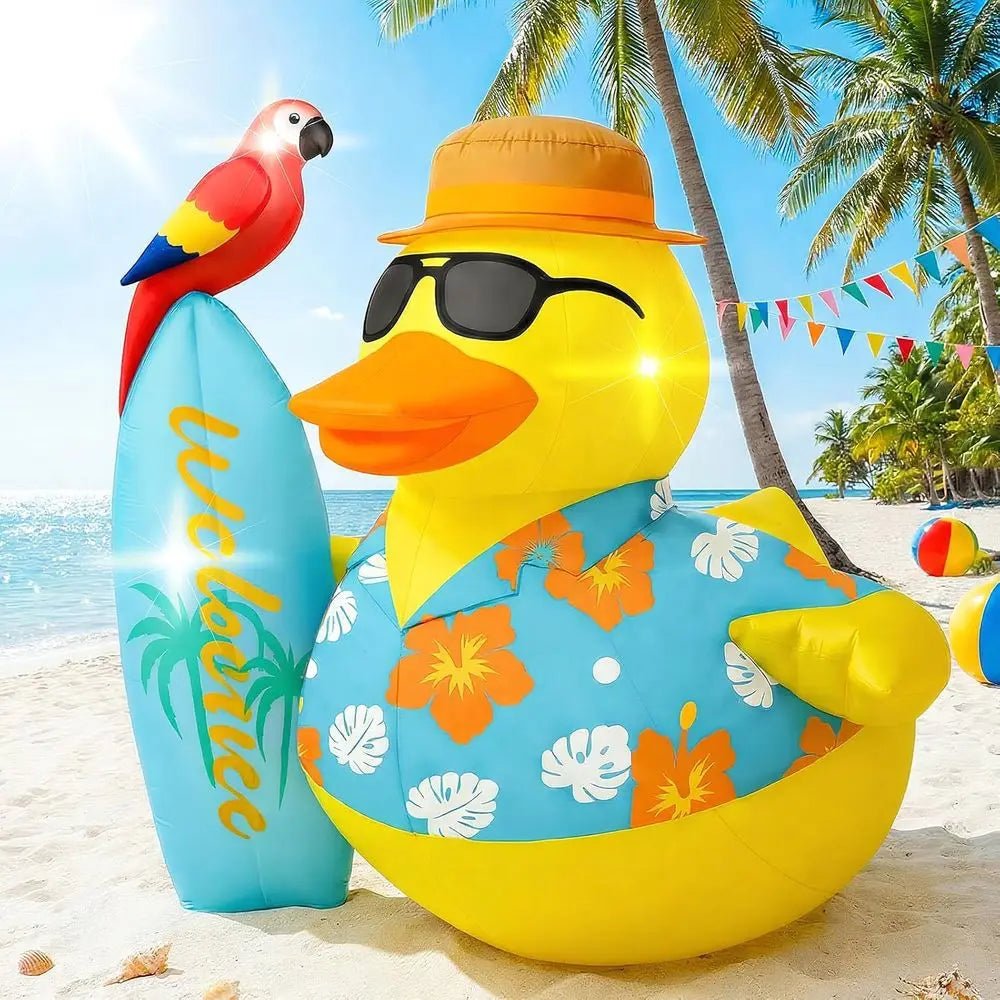 Pre - Lit LED Beach Surfboard Duck Outdoor Decoration with Blower & Ground Nails for Summer Hawaiian Party - Firu Total Sales