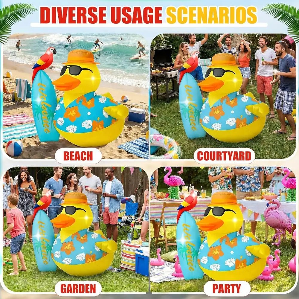 Pre - Lit LED Beach Surfboard Duck Outdoor Decoration with Blower & Ground Nails for Summer Hawaiian Party - Firu Total Sales