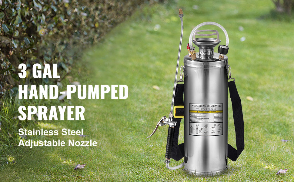SucceBuy 4-12L Hand Powered Sprayer Stainless Steel Watering Spraying Sprinkling Atomizer Pump Home Garden Cleaning Sprayer