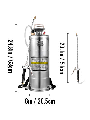 SucceBuy 4-12L Hand Powered Sprayer Stainless Steel Watering Spraying Sprinkling Atomizer Pump Home Garden Cleaning Sprayer