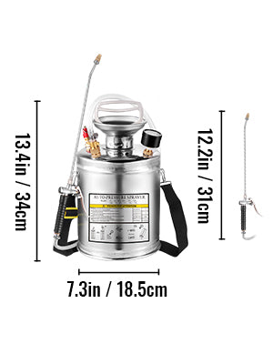 SucceBuy 4-12L Hand Powered Sprayer Stainless Steel Watering Spraying Sprinkling Atomizer Pump Home Garden Cleaning Sprayer