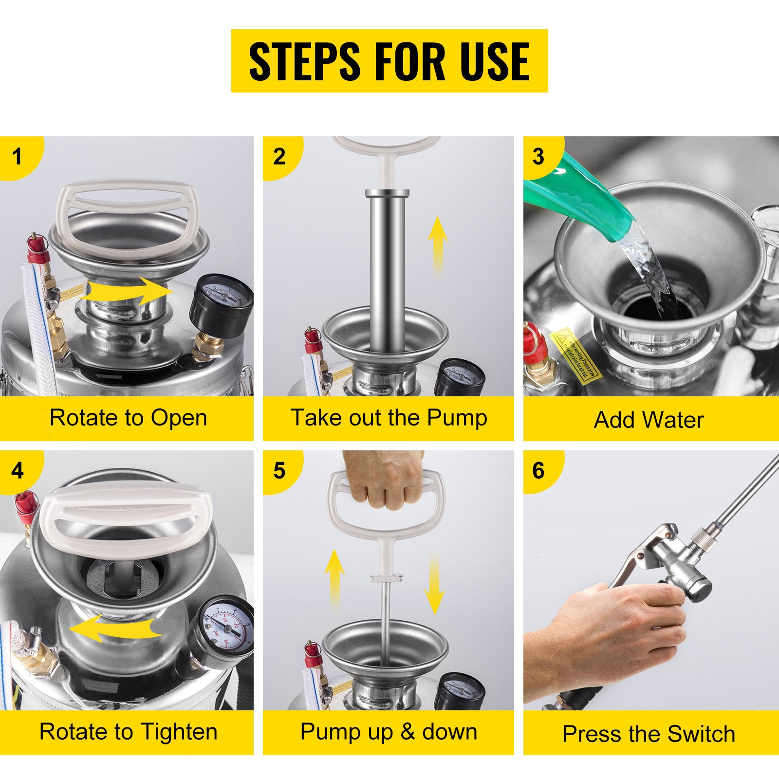 SucceBuy 4-12L Hand Powered Sprayer Stainless Steel Watering Spraying Sprinkling Atomizer Pump Home Garden Cleaning Sprayer