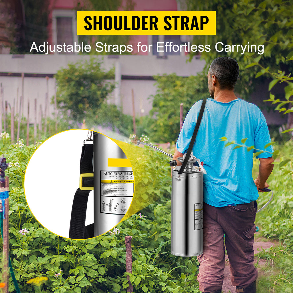 SucceBuy 4-12L Hand Powered Sprayer Stainless Steel Watering Spraying Sprinkling Atomizer Pump Home Garden Cleaning Sprayer