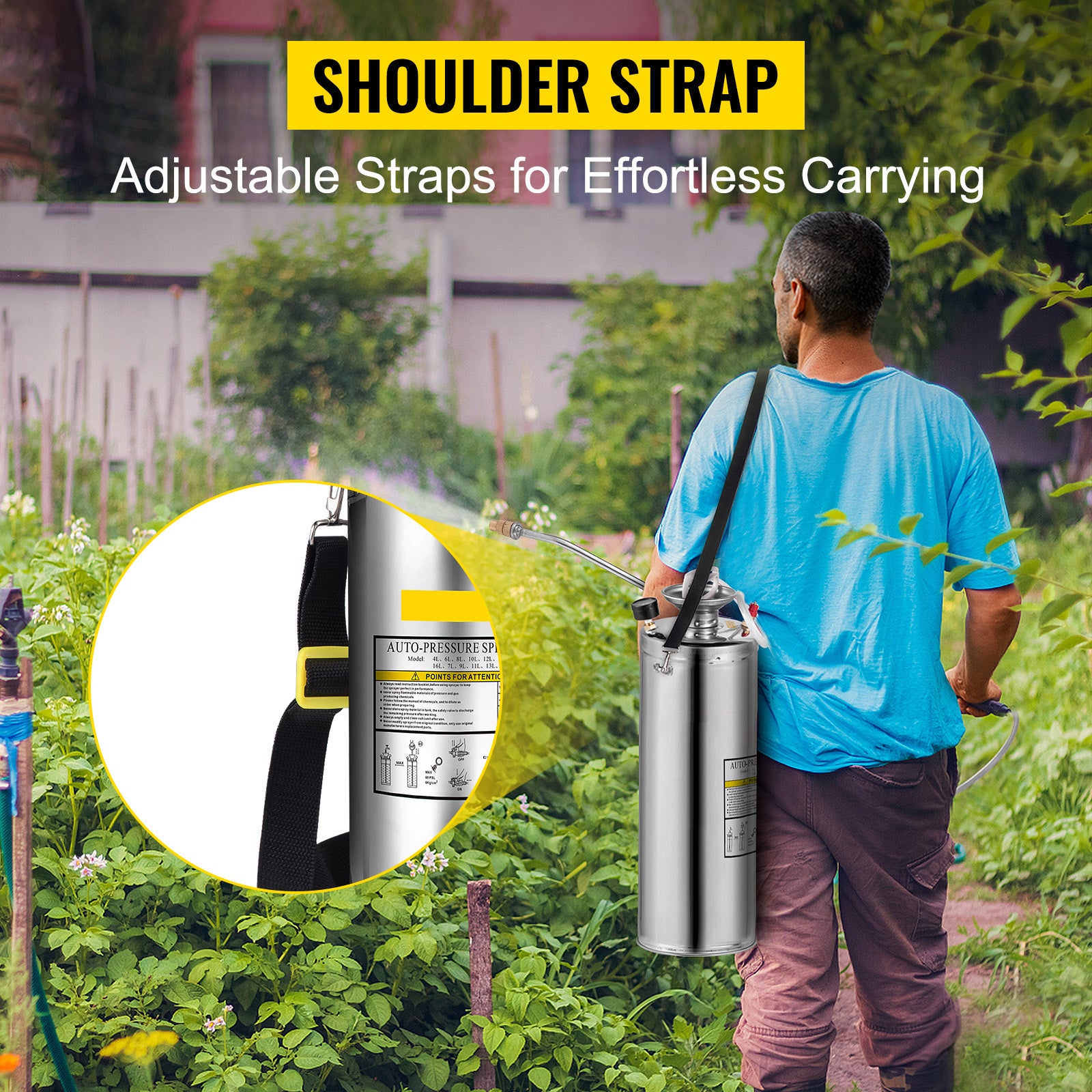 SucceBuy 4-12L Hand Powered Sprayer Stainless Steel Watering Spraying Sprinkling Atomizer Pump Home Garden Cleaning Sprayer