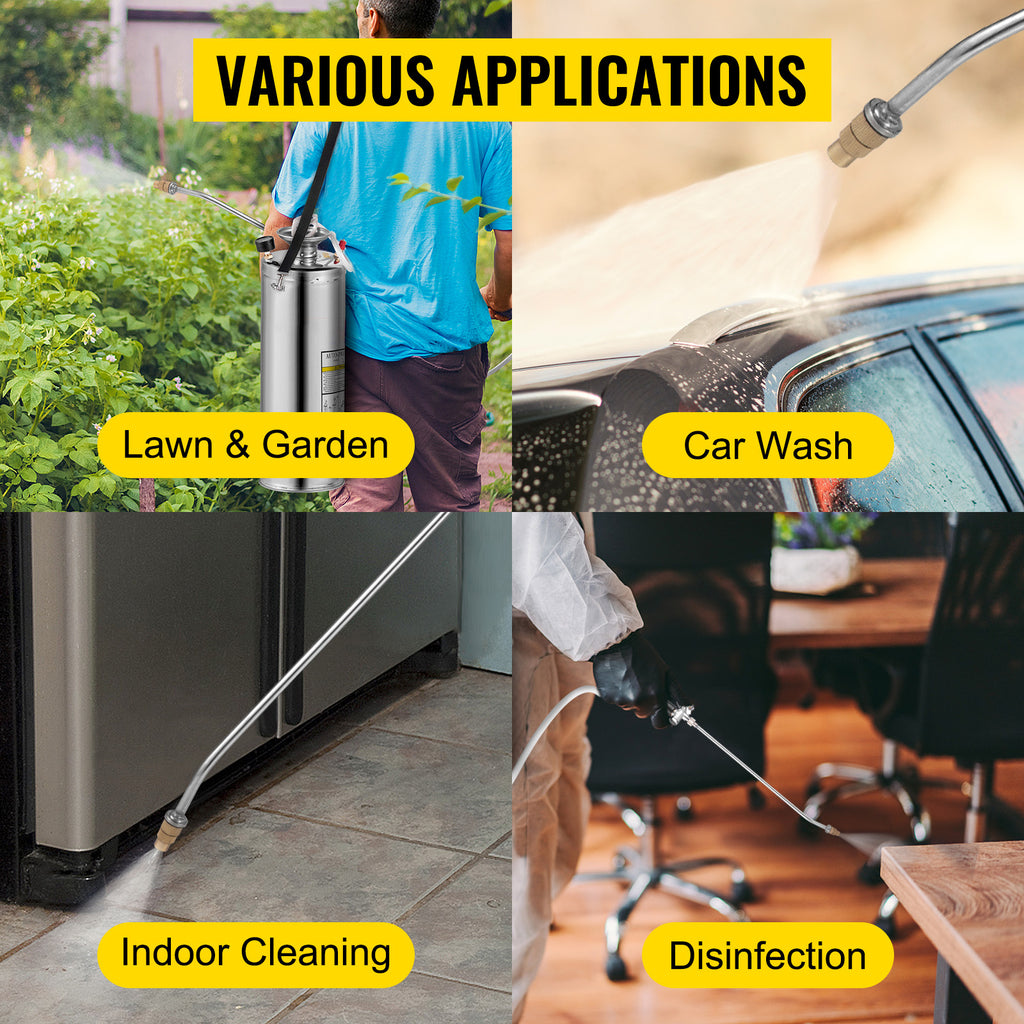 SucceBuy 4-12L Hand Powered Sprayer Stainless Steel Watering Spraying Sprinkling Atomizer Pump Home Garden Cleaning Sprayer