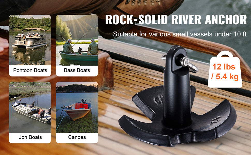 SucceBuy River Anchor 12 lbs Boat Anchor Cast Iron Black Vinyl-Coated with Shackle,  Mushroom Anchor Fit for Boats Up To 10 ft