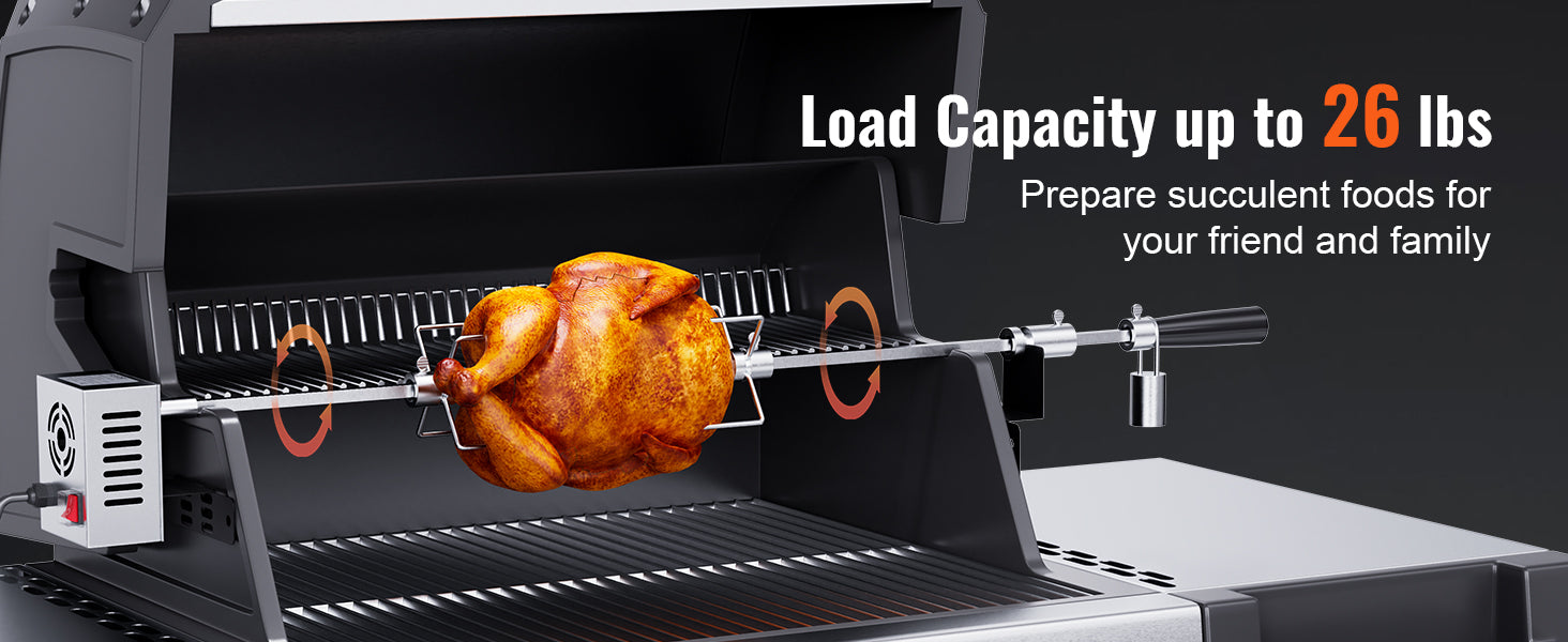SucceBuy Universal Grill Rotisserie Kit for Grills, Electric BBQ Grill with 9W Motor Stainless Steel Automatic Grilling Kit