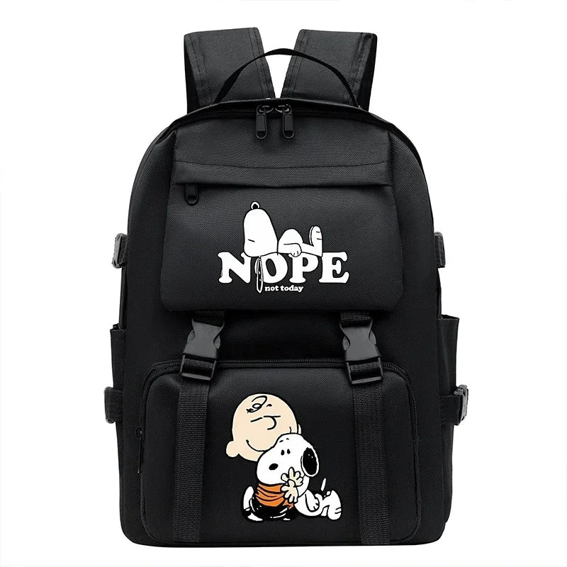 Snoopy Women Backpacks Students Backpack Large Capacity Travel Bag Solid Simple Harajuku Chic Fashion Retro Unisex High Street - Firu Total Sales