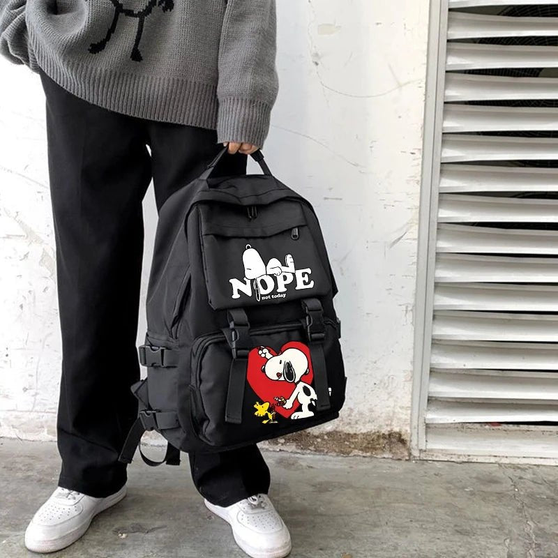 Snoopy Women Backpacks Students Backpack Large Capacity Travel Bag Solid Simple Harajuku Chic Fashion Retro Unisex High Street - Firu Total Sales