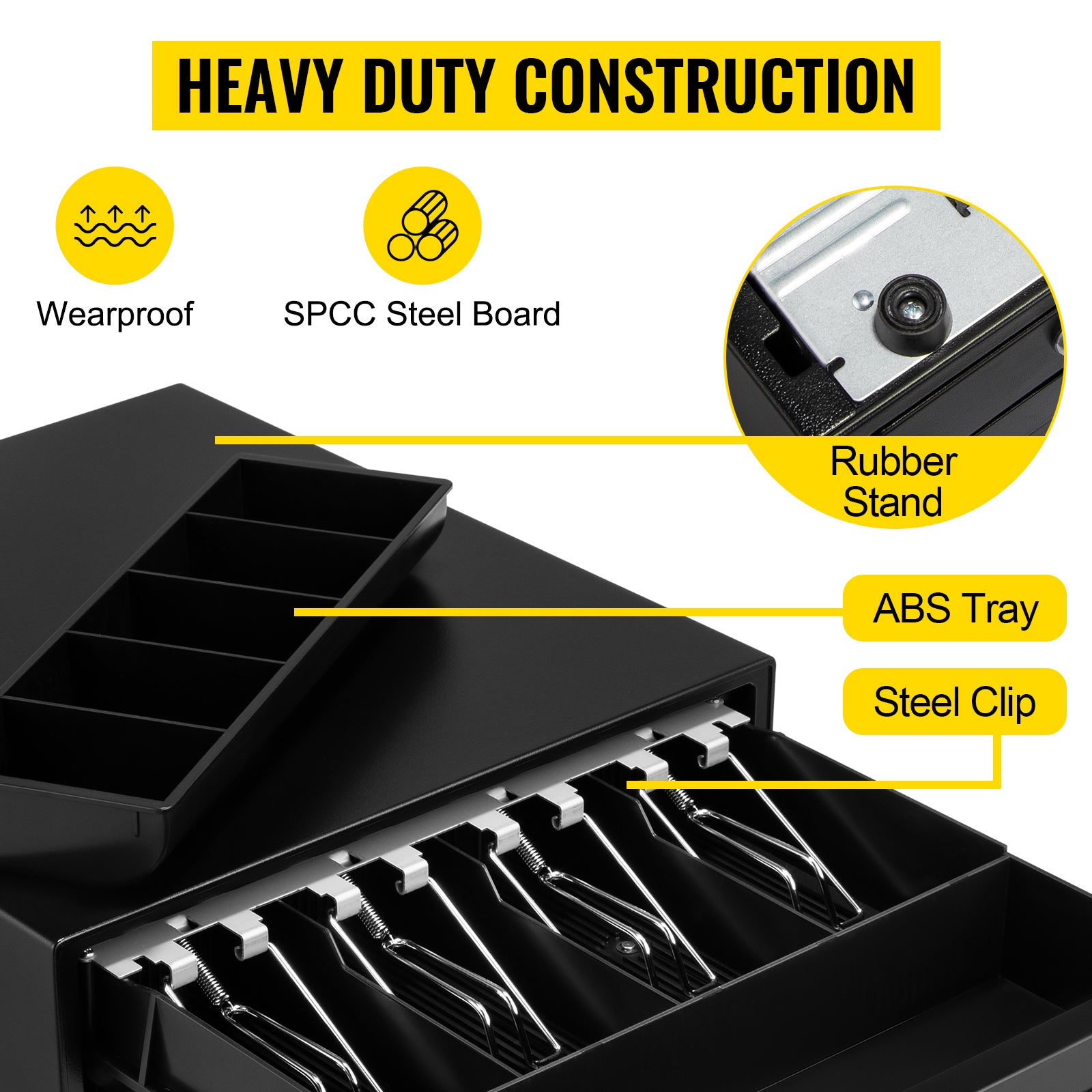 SucceBuy Cash Register Drawer 16" 12 V for POS System Tray Removable Coin Compartment & 2 Keys Included RJ11/RJ12 Cable Drawer