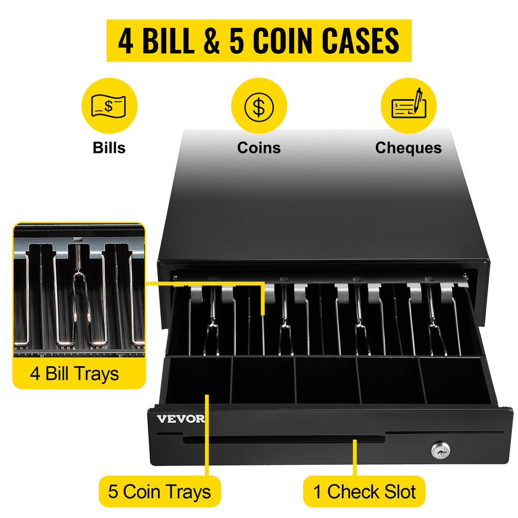 SucceBuy Cash Register Drawer 16" 12 V for POS System Tray Removable Coin Compartment & 2 Keys Included RJ11/RJ12 Cable Drawer