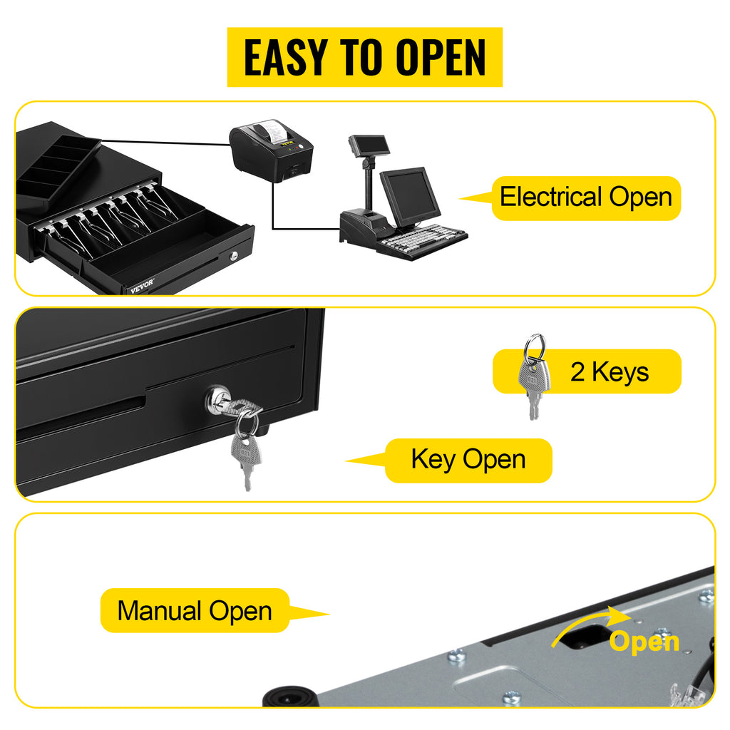 SucceBuy Cash Register Drawer 16" 12 V for POS System Tray Removable Coin Compartment & 2 Keys Included RJ11/RJ12 Cable Drawer