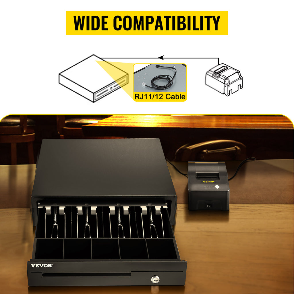 SucceBuy Cash Register Drawer 16" 12 V for POS System Tray Removable Coin Compartment & 2 Keys Included RJ11/RJ12 Cable Drawer