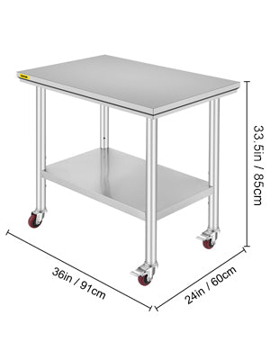 SucceBuy Stainless Steel Kitchen Worktable shelves Commercial Work Bench Table with Caster Wheels for Home Restaurant Storage